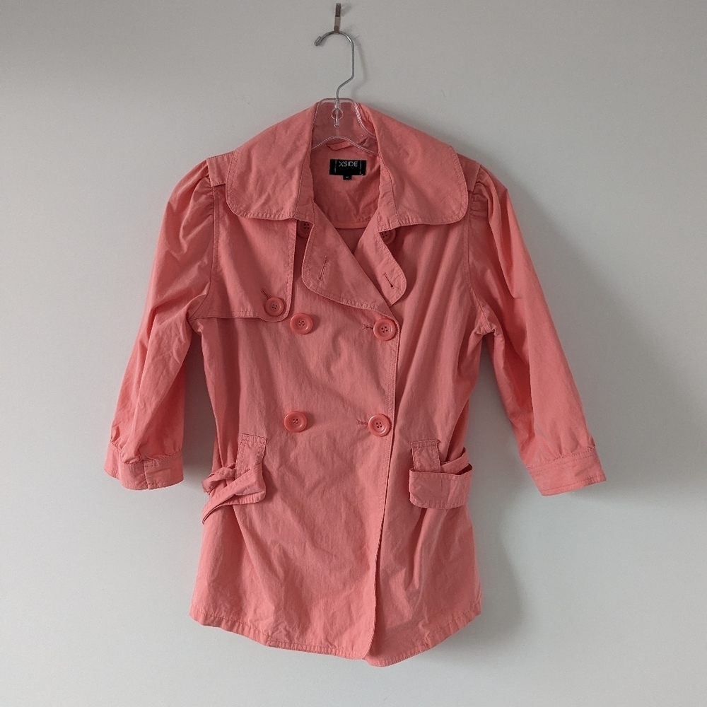 XSIDE Coral Pink Button-Up Trench Coat - Women's Size Medium